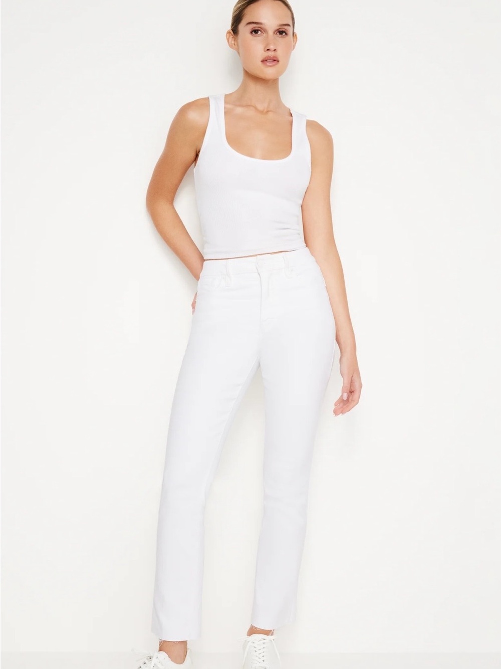 Good American “Good Legs Straight Jeans” White High-Rise Straight Leg Jeans